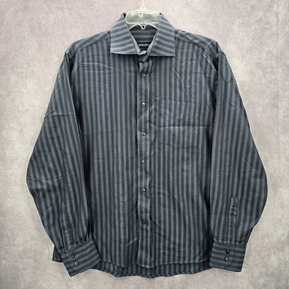Artisti Italiani Grey Stipe Mens‎ Work Cotton Button Down Dress Shirt XXL